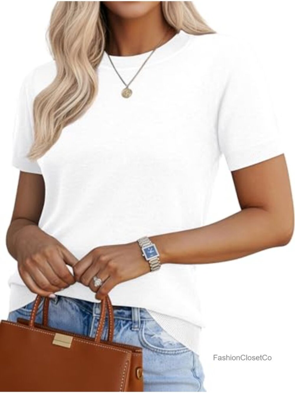Women's Wool Blend Short Sleeve Knit Sweater Business Casual Crew Neck Pullover
